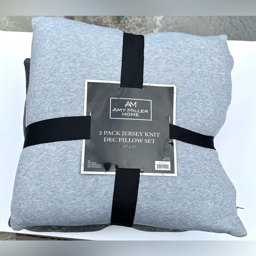 NEW Amy Miller Home 2 Piece Jersey Knit Pillow Set Light & Dark Gray Soft 17x17”